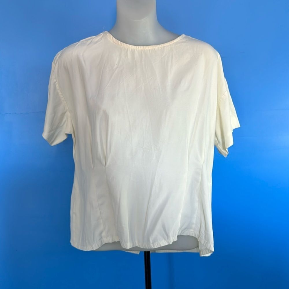 Diversity Petite Eggshell Blouse – Rear Button Short Sleeve Top Women's